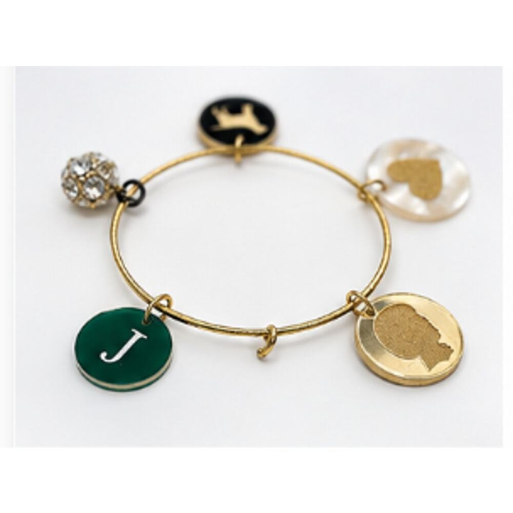 Gold Tone Bestie Dog Heart Charm Bracelets Set of 2 Colorful Friendship - Picture 3 of 5